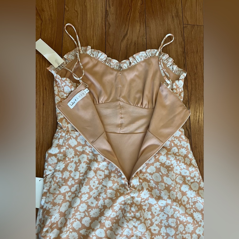 NWT Lulu’s x Lush Small Timeless Touch Peach Floral Print A-Line Midi Dress - Picture 13 of 16